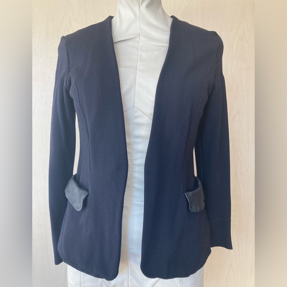 Black Blazer with Leather Trim